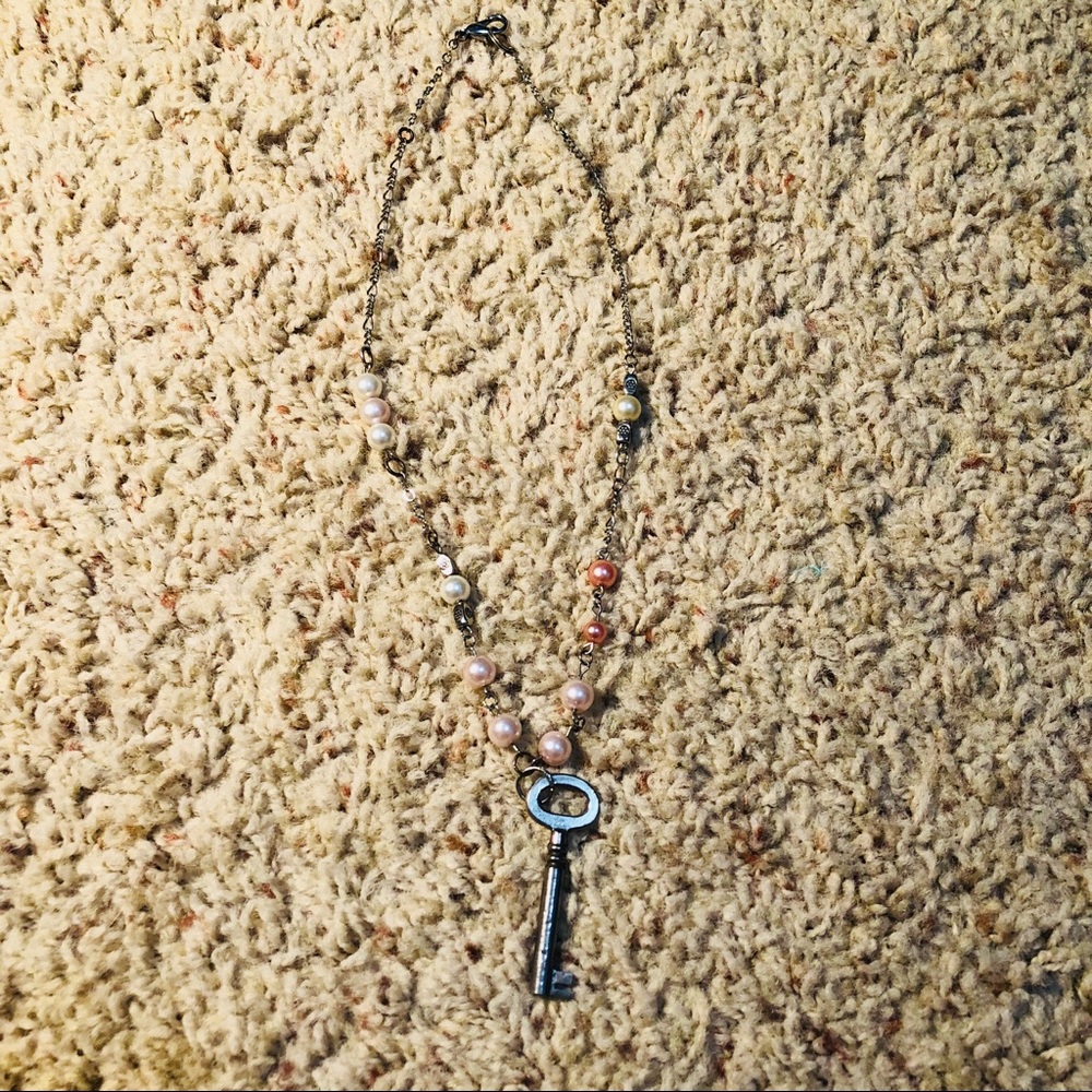 Pink Pearl Key Necklace